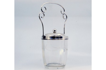  Balde de gelo em vidro lapidado a ácido com suporte e pomo na tampa em prata.